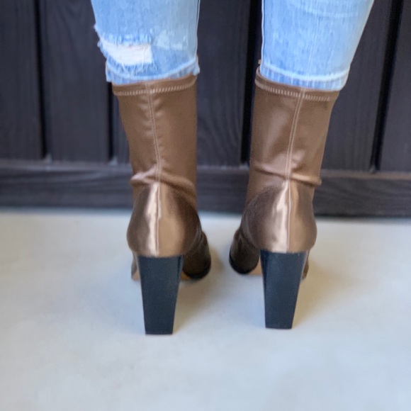 Bronze Sayre Satin Block Heel Sock Ankle Boots - Picture 5 of 8